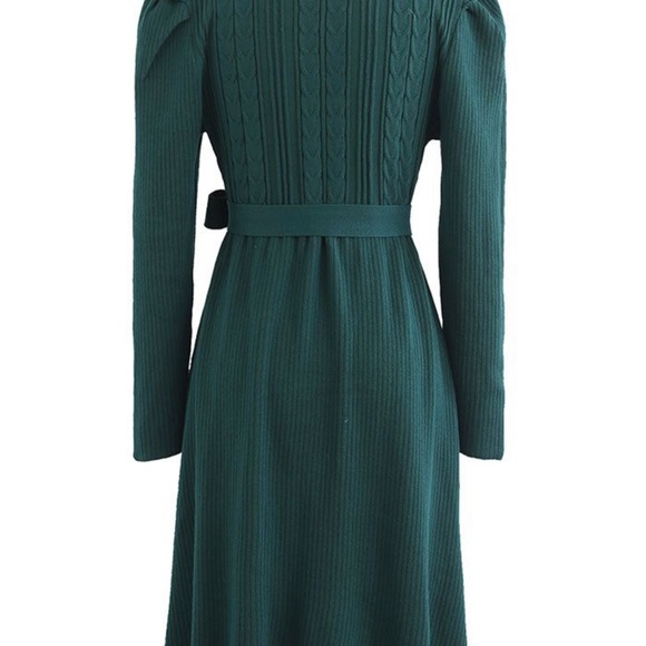 HOST PICK⭐️BRAID KNIT GIGOT SLEEVE MIDI DRESS IN DARK GREEN - Picture 8 of 11